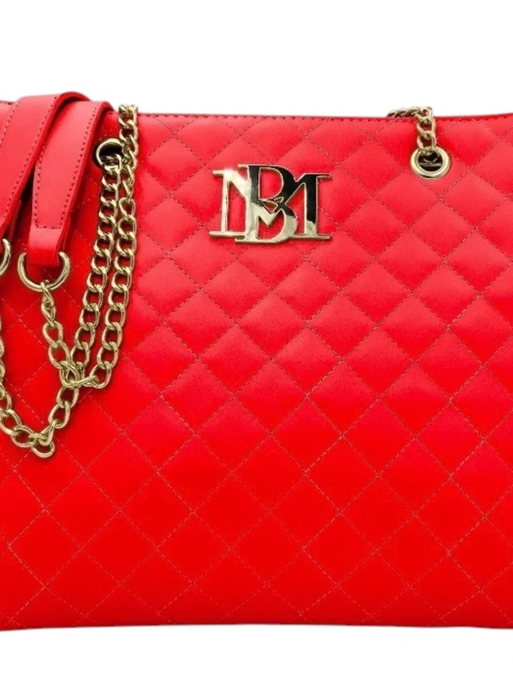 Badgley Mischka Large Red Quilted Tote w/Gold-tone Chain Handles
